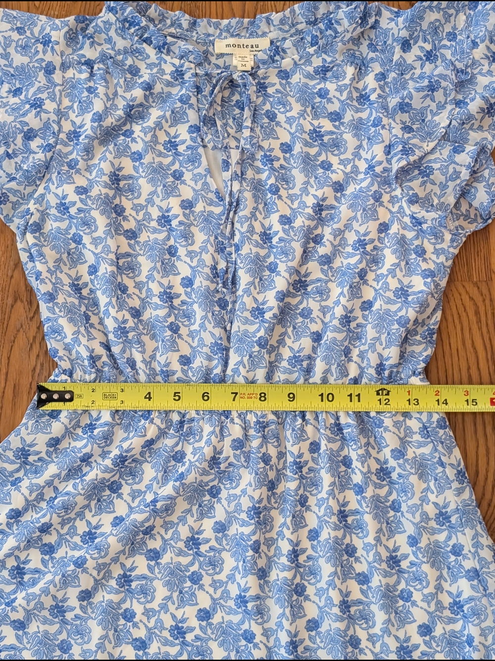 Monteau Blue and White Floral Patterned Ruffle Sleeve Dress - Picture 10 of 12